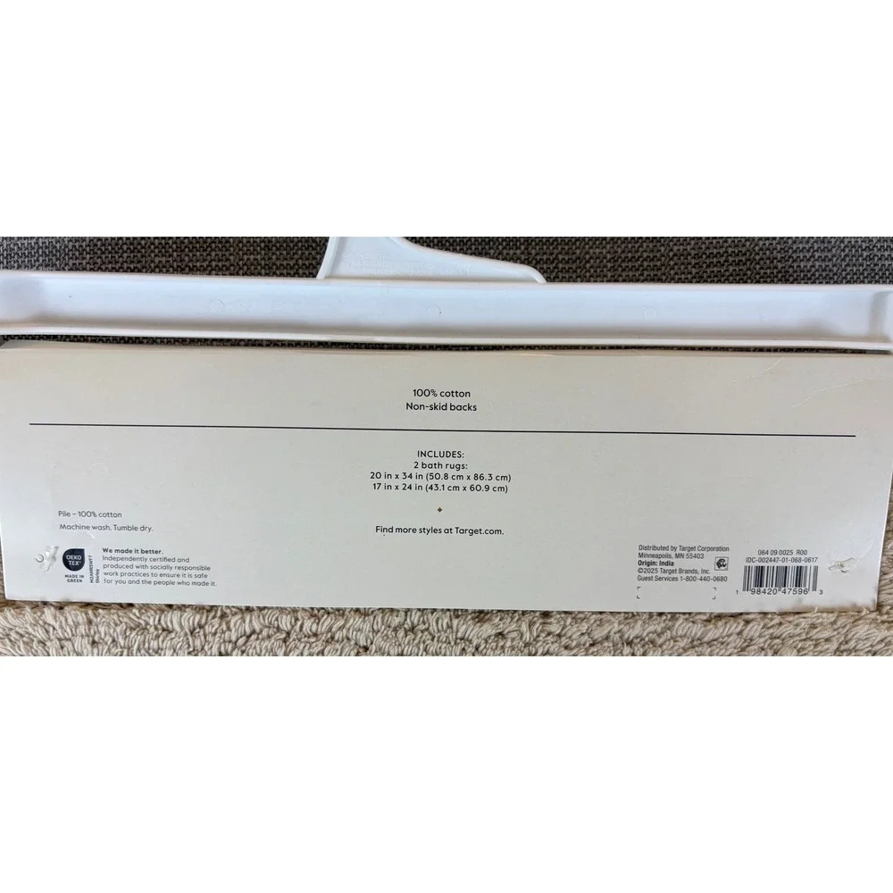 New Threshold Performance Textured Cotton Non-Skid Bath Rug Set 20x34